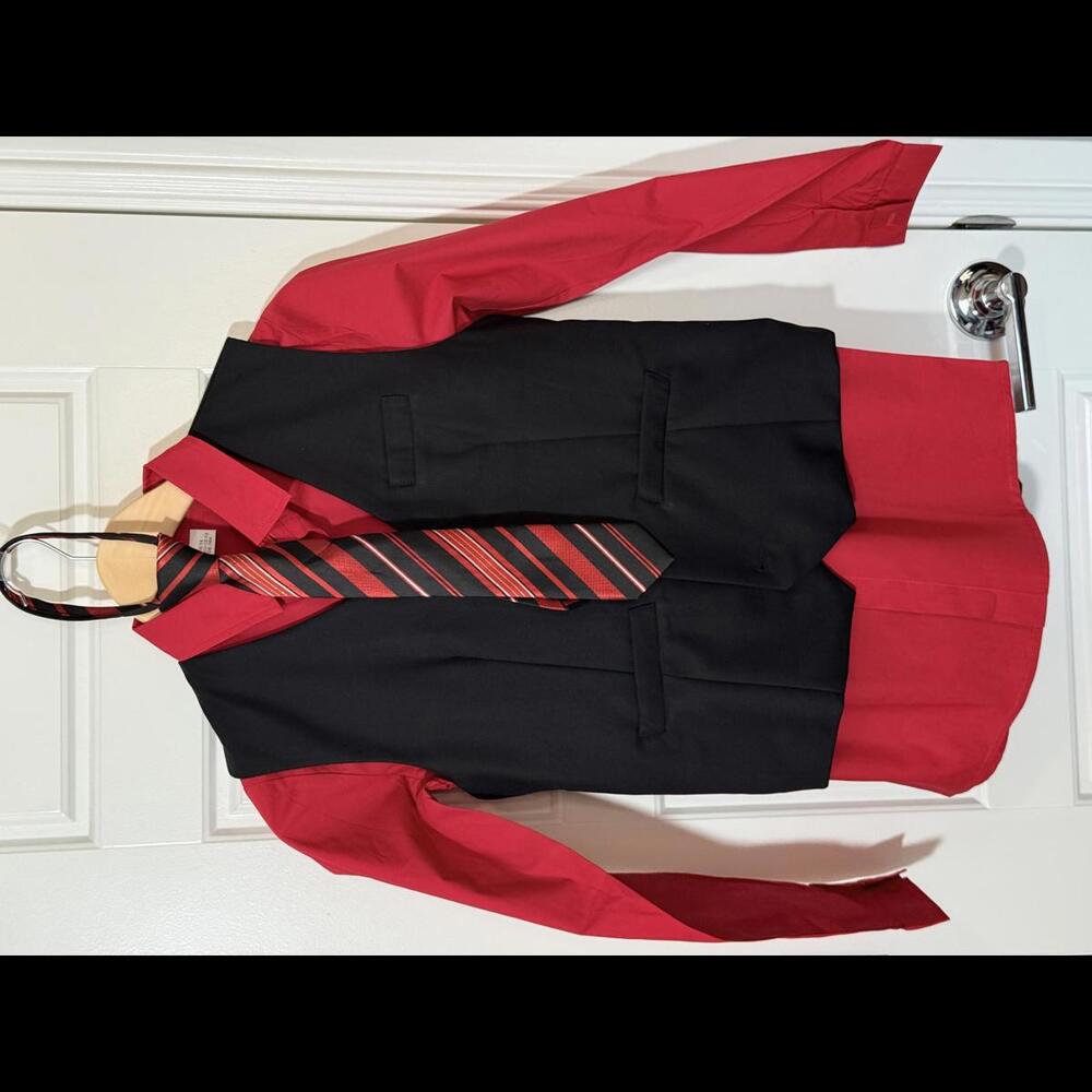 A&J DESIGN Boys Suits 6 Piece Vest Shirt Pants for Kids Size 14 Red and Black